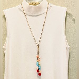 Gold Long Necklace with Beaded Tassel